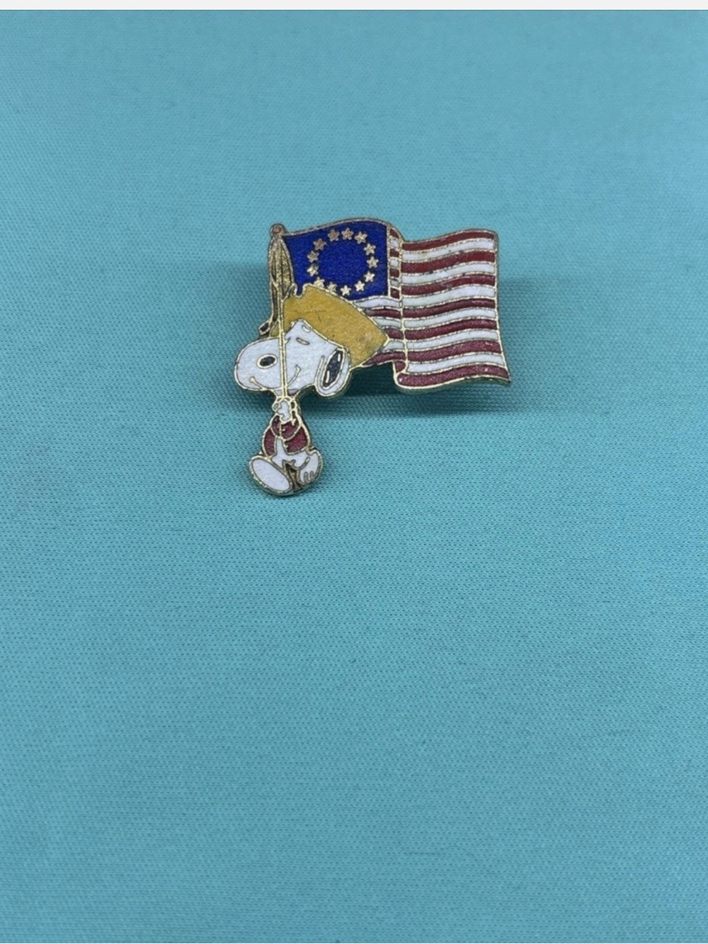Vintage Snoopy Enamel Pin with American Flag - Red, White & Blue